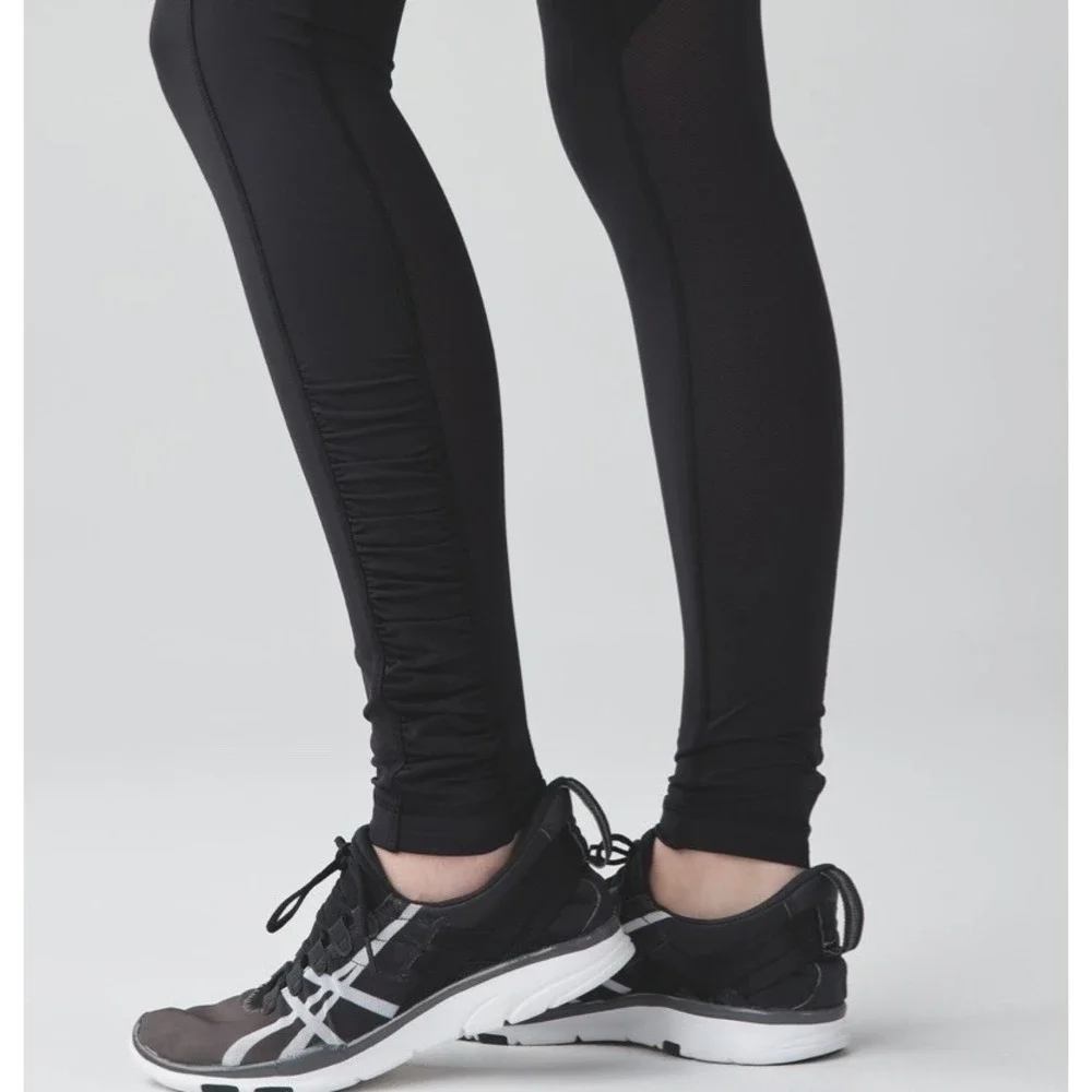 LULULEMON Speed Tight IV Black LEGGINGS PANTS Ruched Legs SIDE POCKETS sz 6